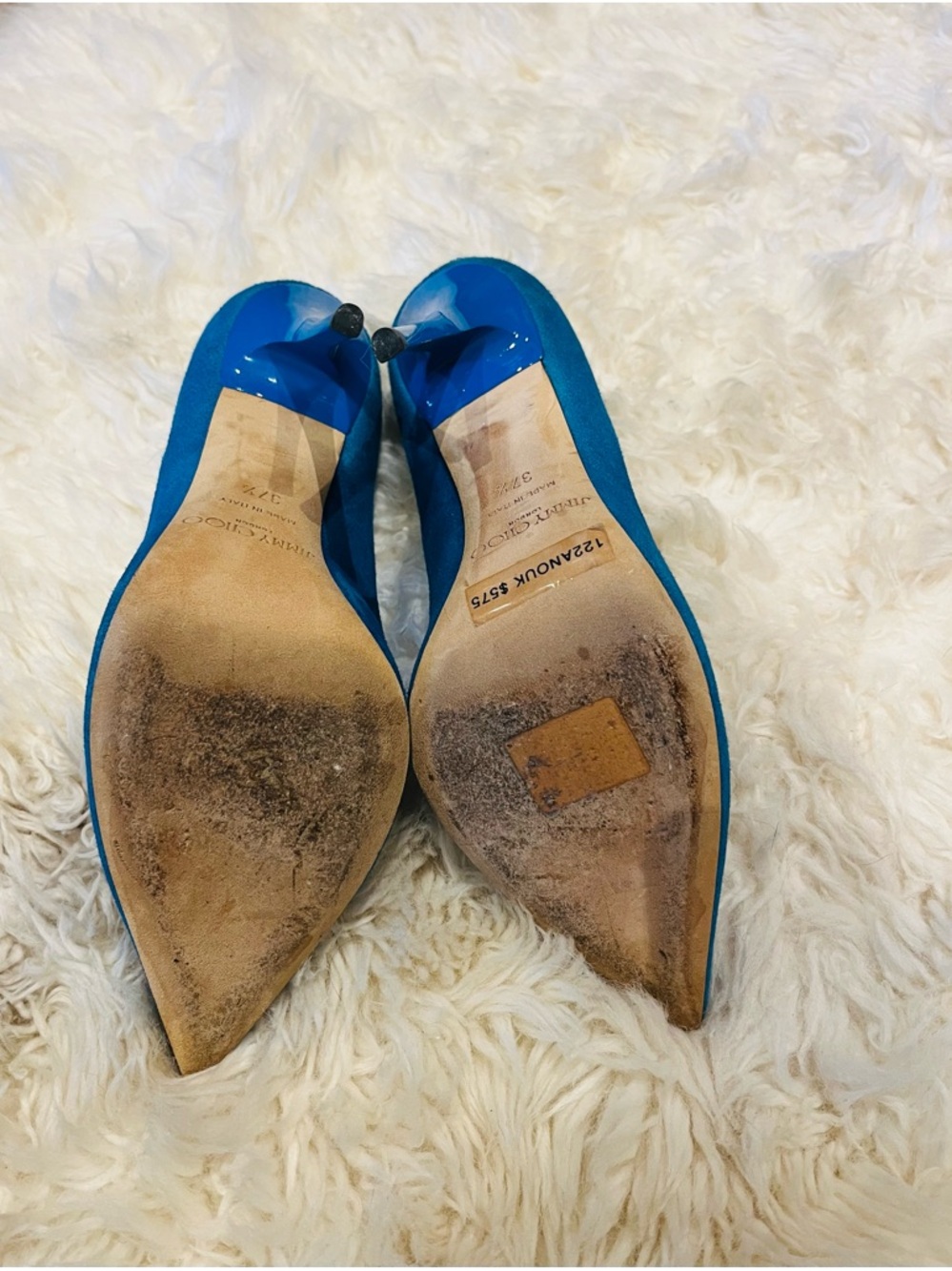 Jimmy Choo Anouk Blue Suede Pointed-Toe Stiletto Pumps - Picture 4 of 5